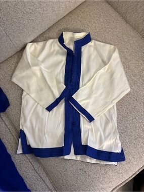 Boy Moroccan 3 pieces Cream Jacket with Royal Blue Trim
